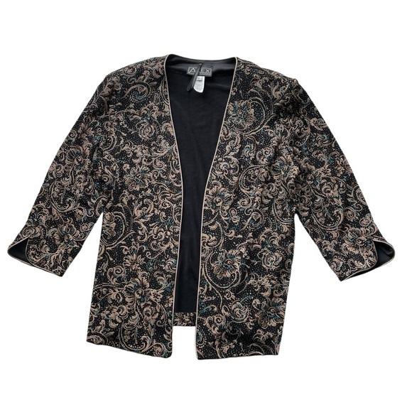 Alex Evenings formal Jacket Open front Black floral Size XL Metallic stretch - Picture 8 of 10